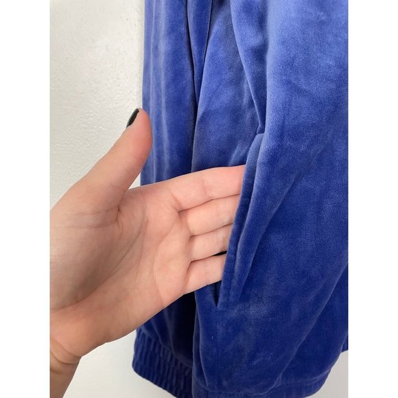 Fila Woman's Sz‎ M Blue Velvet Velour Hoodie Sweatshirt Quarter Zip Pull Over - Picture 2 of 7
